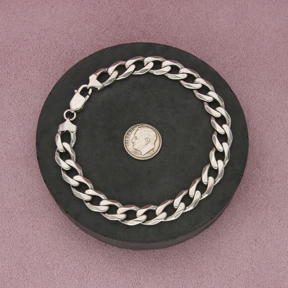 sterling silver mens 9mm curb chain bracelet size 9in - Picture 2 of 3